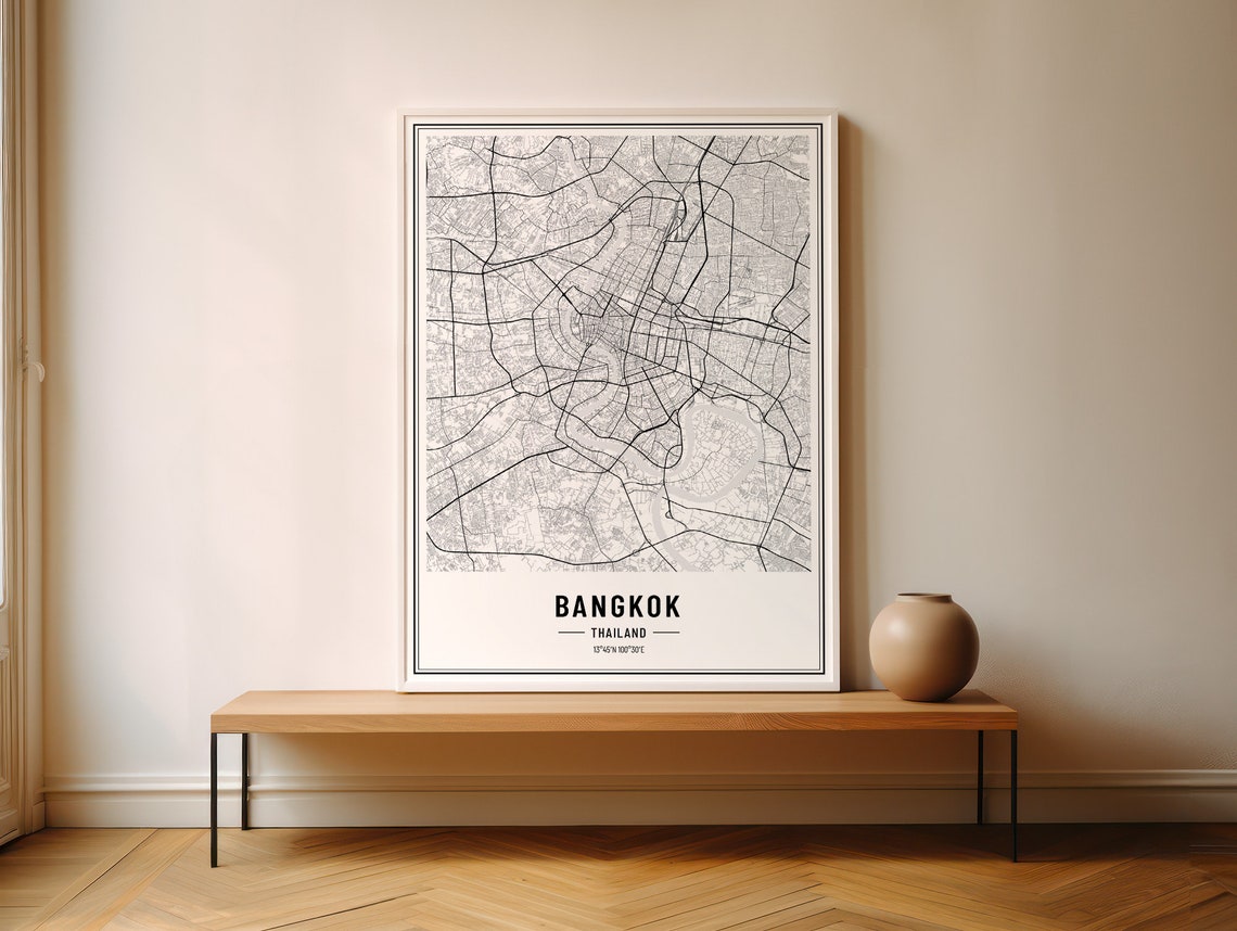 Bangkok Thailand Street Map Black and White Minimalist City Poster - Image 3
