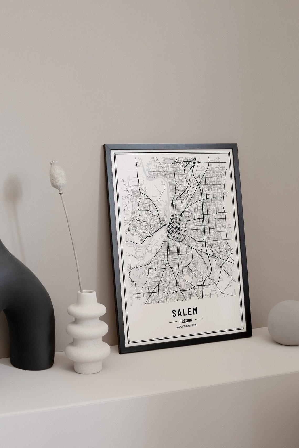Salem Oregon City Street Map Minimalist Black and White Poster - Image 3
