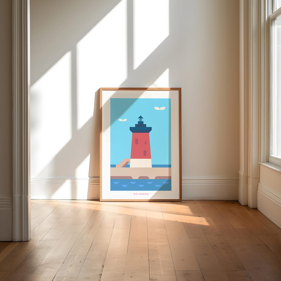 Delaware Lighthouse Geometric Art Print Red Coastal Beacon Design - Image 4