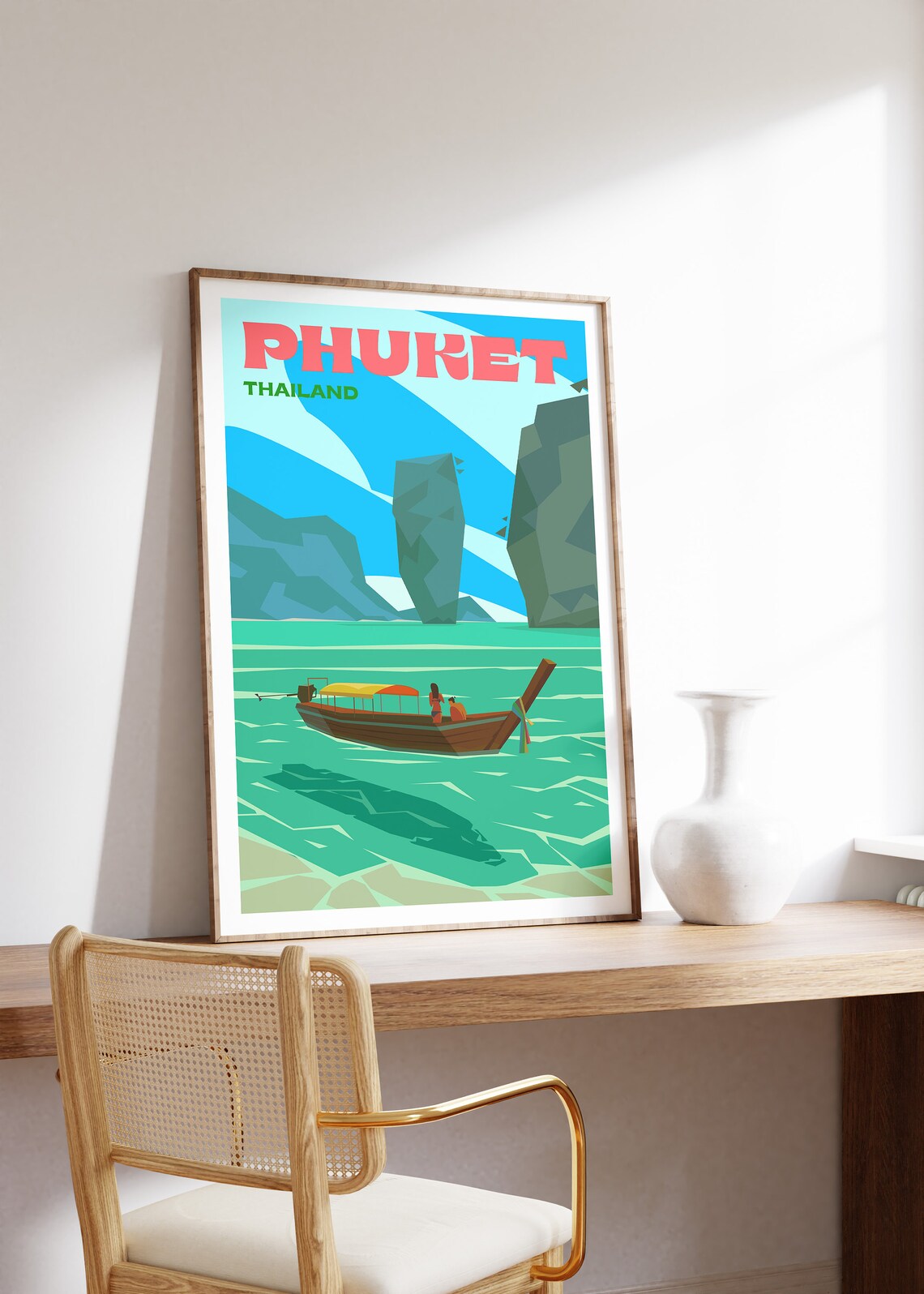 Phuket Thailand Longtail Boat Tropical Island Beach Travel Poster - Image 6