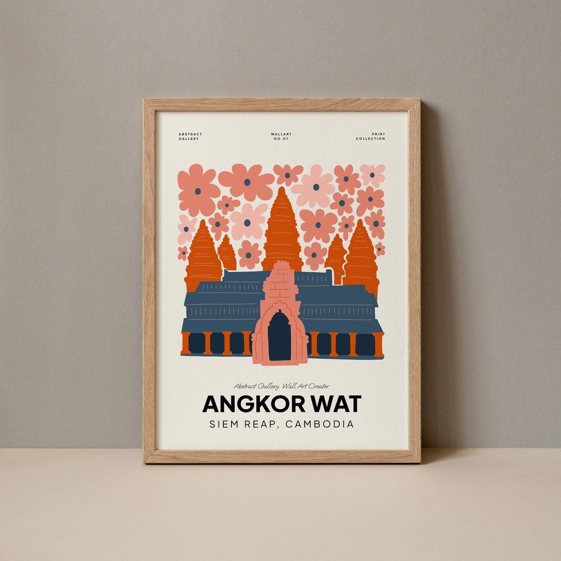 Angkor Wat Siem Reap Cambodia Temple Floral Abstract Art Wall Poster
