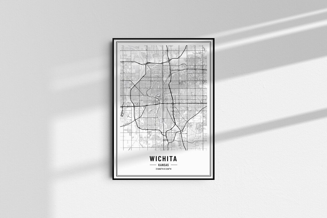 Wichita Kansas Map Print Wichita Kansas Map Poster Wichita Kansas Wall Art Wichita Kansas Art Print Wichita Kansas Coordinates - Image 4