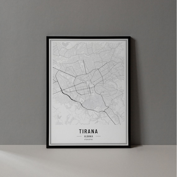 Tirana Albania Minimalist Street Map Black Line Art Poster Decor