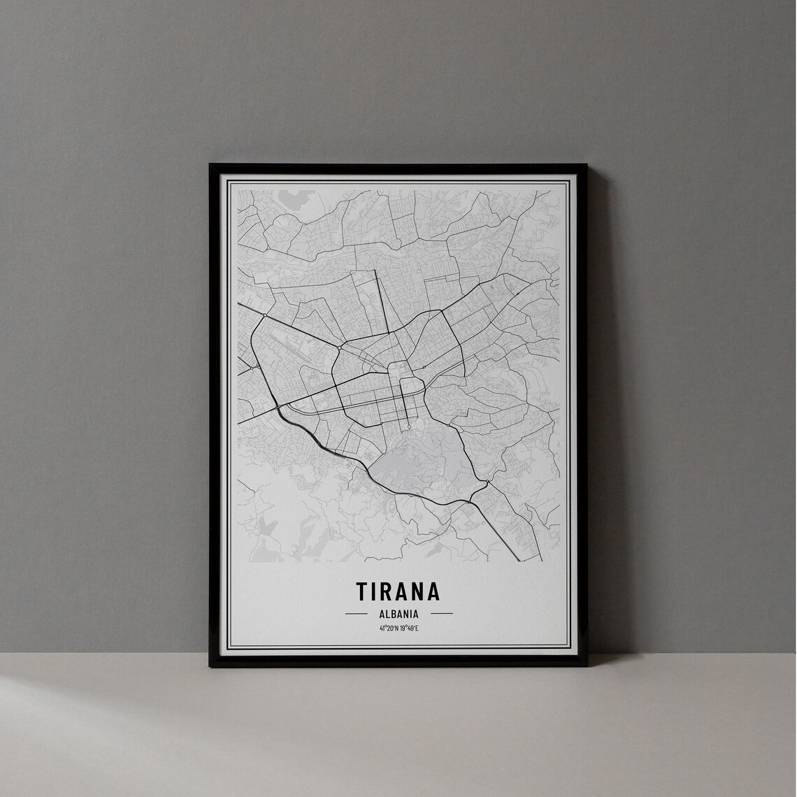 Tirana Albania Minimalist Street Map Black Line Art Poster Decor