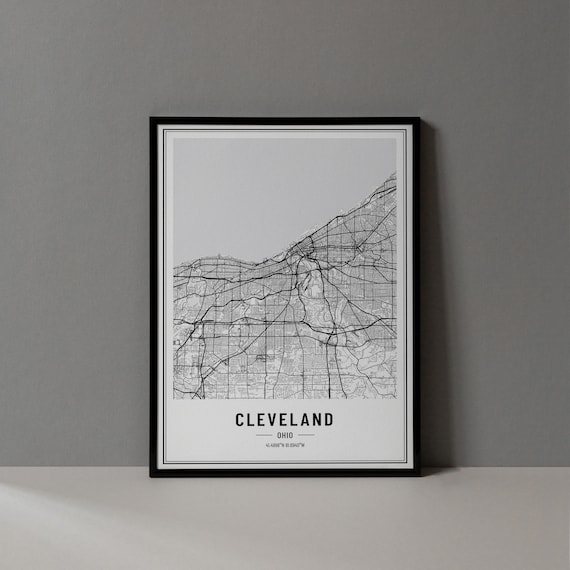 Cleveland Ohio Modern Black and White Minimalist City Map Poster