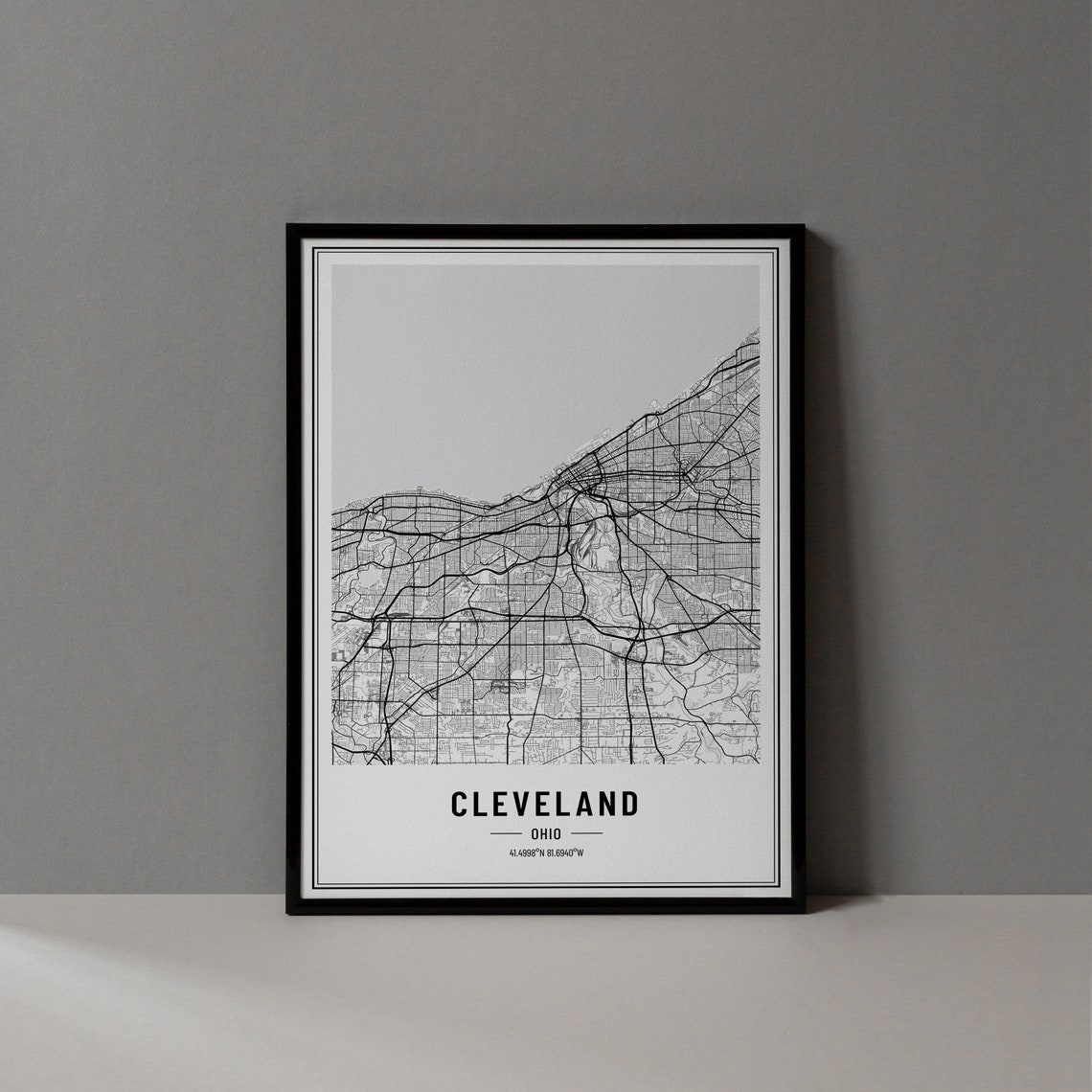 Cleveland Ohio Modern Black and White Minimalist City Map Poster