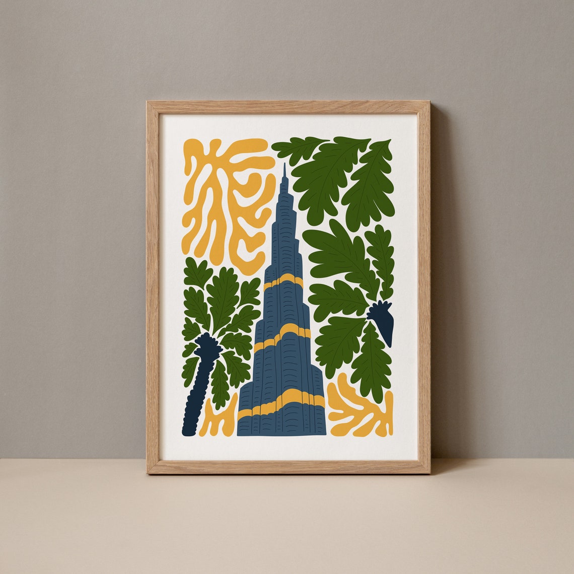 Burj Khalifa Dubai UAE Abstract Art Print Skyscraper Botanical Design