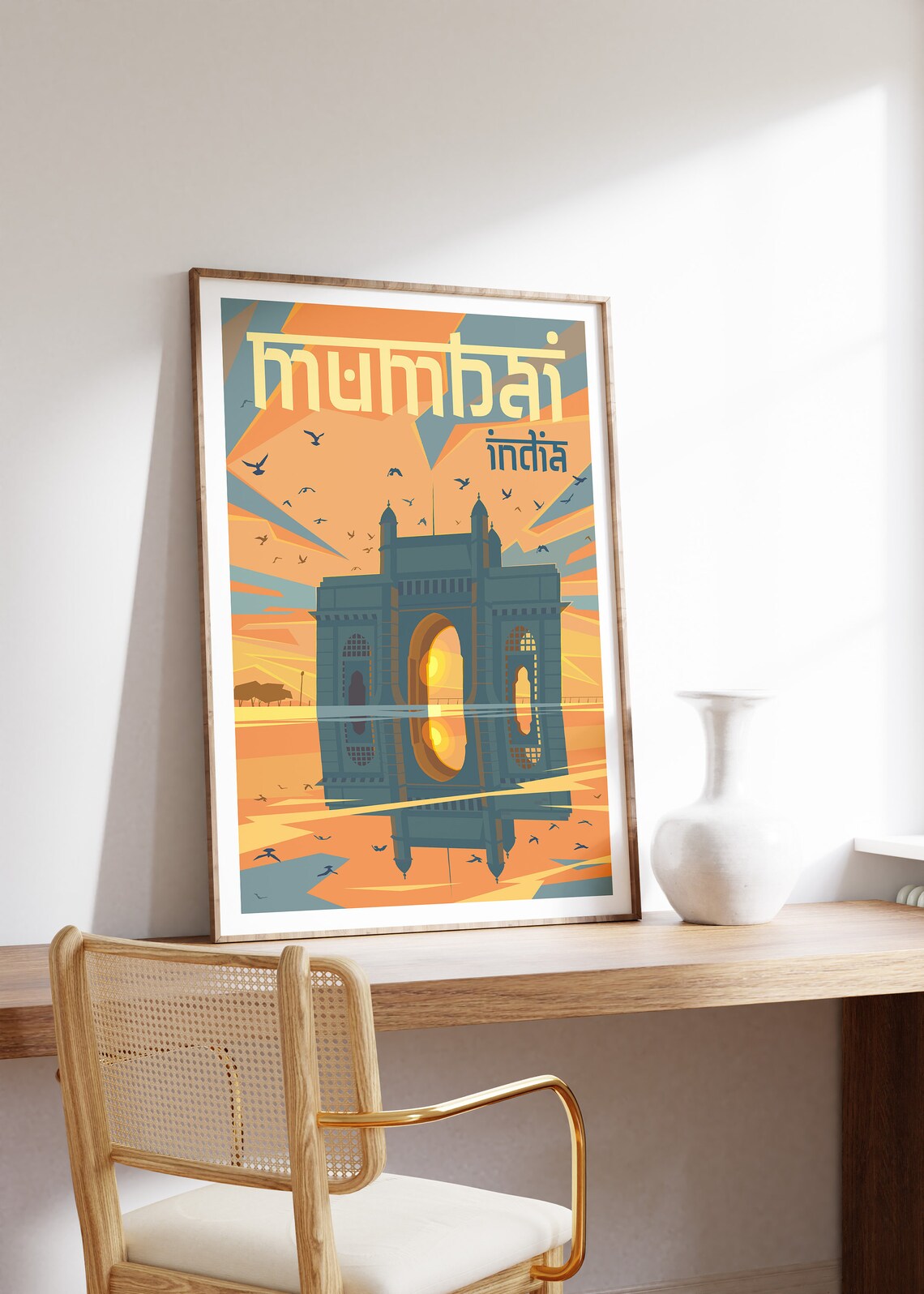 Mumbai India Gateway of India Sunset Water Reflection Art Poster - Image 3
