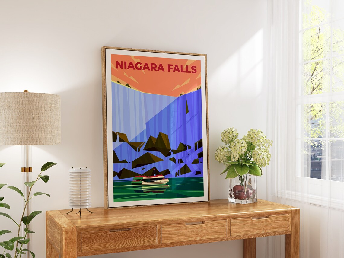 Niagara Falls Sunset Cascades Tour Boat Colorful Travel Art Poster - Image 4