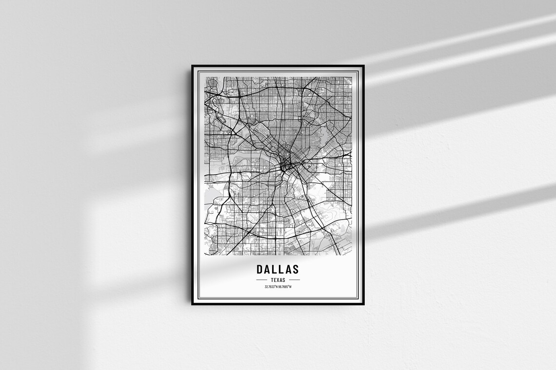 Dallas Texas Modern Black and White Minimalist City Map Poster - Image 4