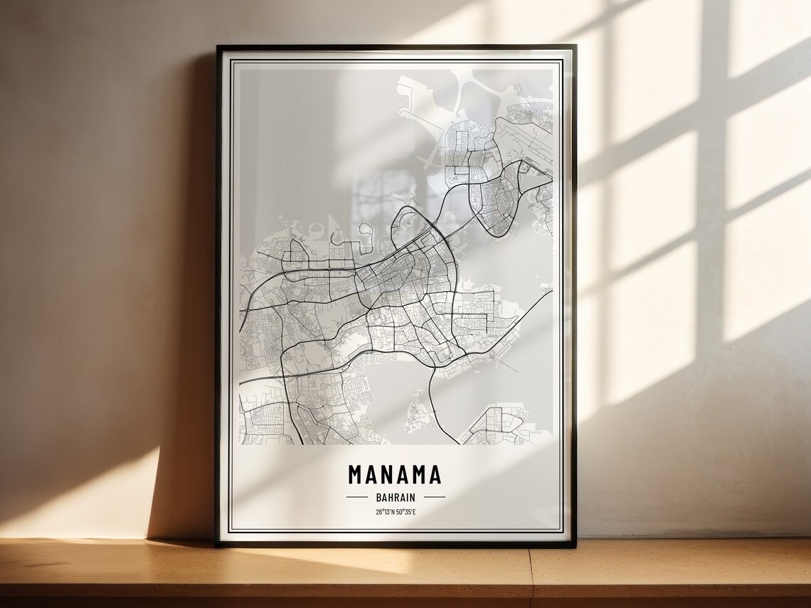 Manama Bahrain City Street Map Minimalist Black and White Poster - Image 2