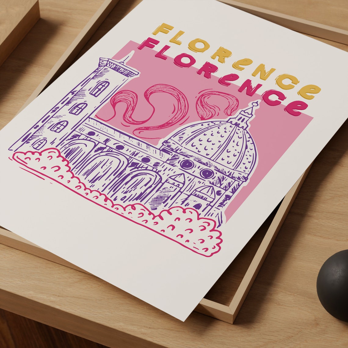 Florence Cathedral Italy Pink Hand Drawn Illustration Poster - Image 5