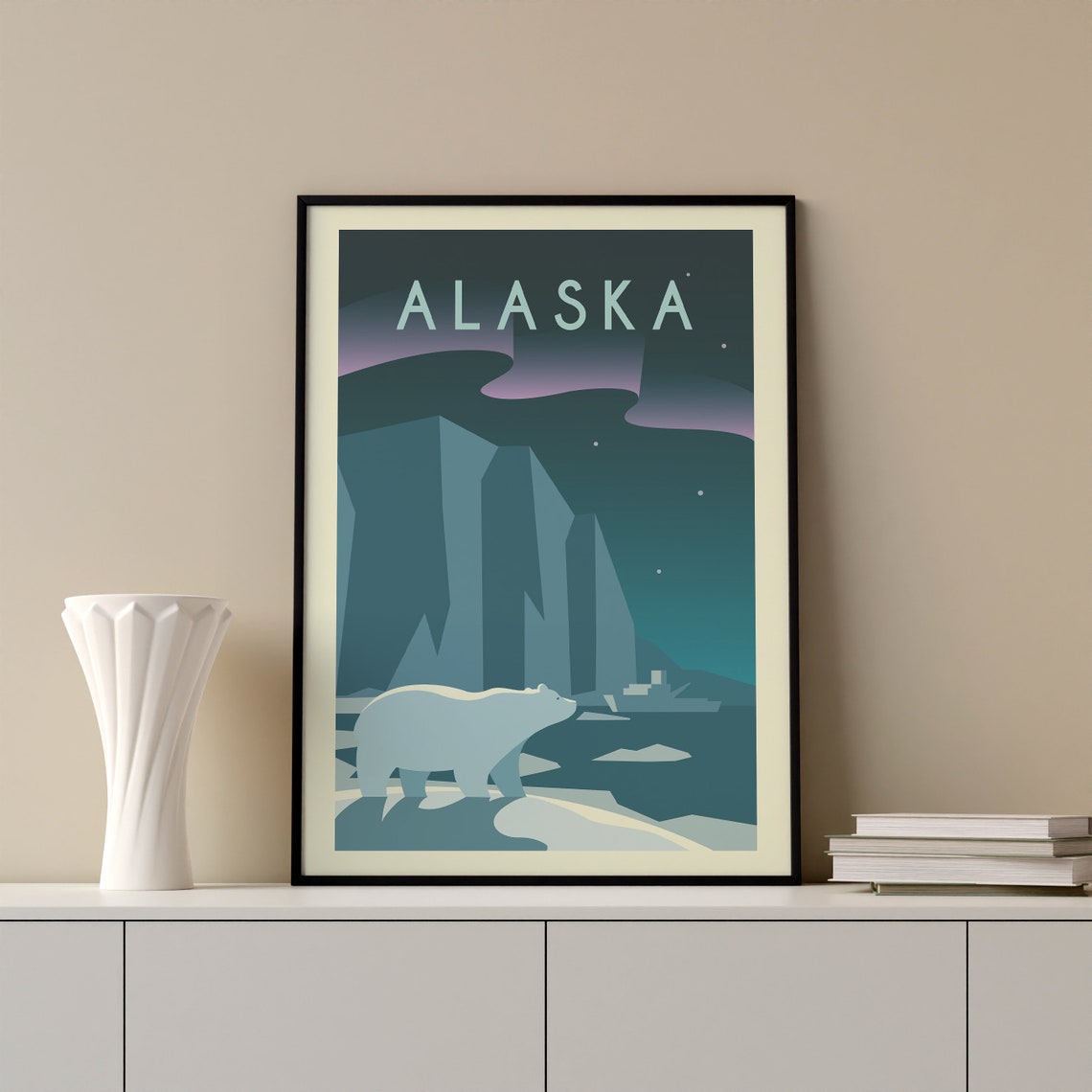 Alaska Polar Bear Northern Lights Arctic Glacier Night Sky Poster - Image 2