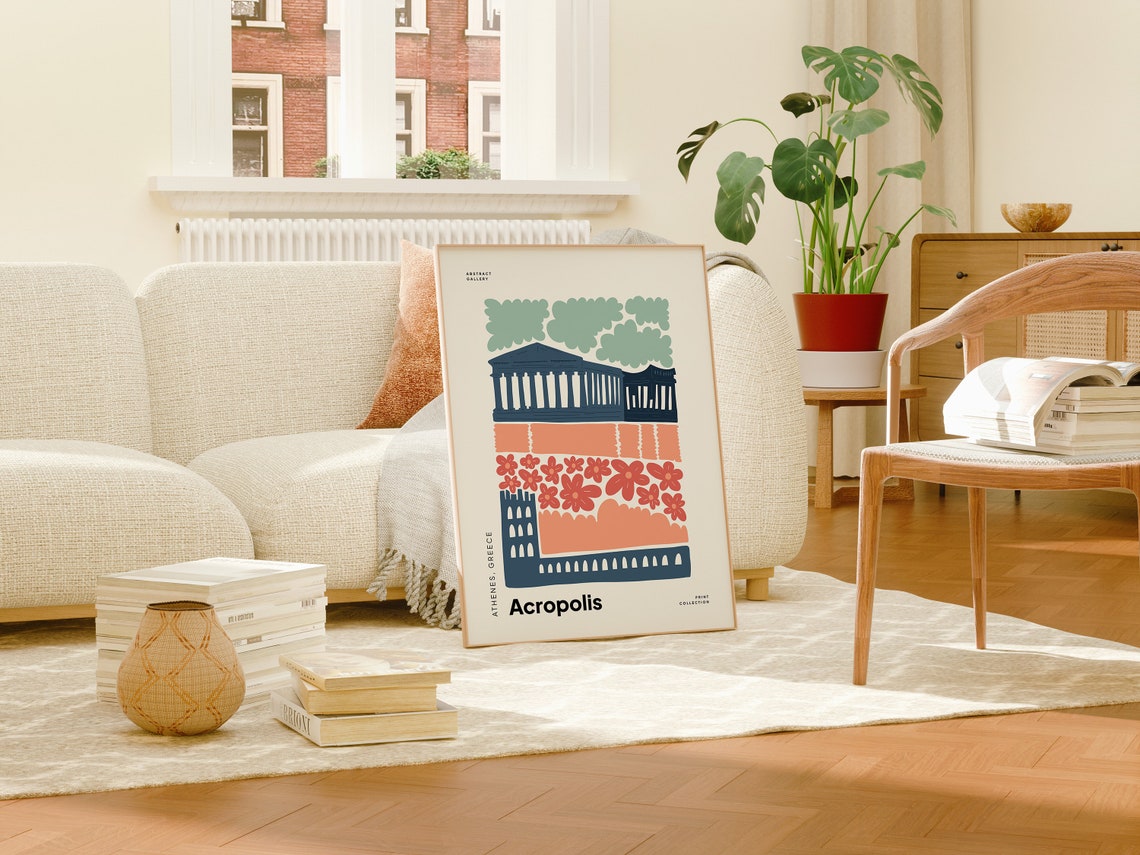 Acropolis Athens Greece Ancient Temple Botanical Style Art Poster - Image 3