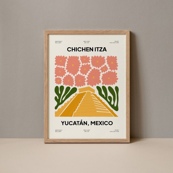 Chichen Itza Poster Chichen Itza Print Mexico Print Yucatan Mexico Poster Chichen Itza Travel Chichen Itza Artwork