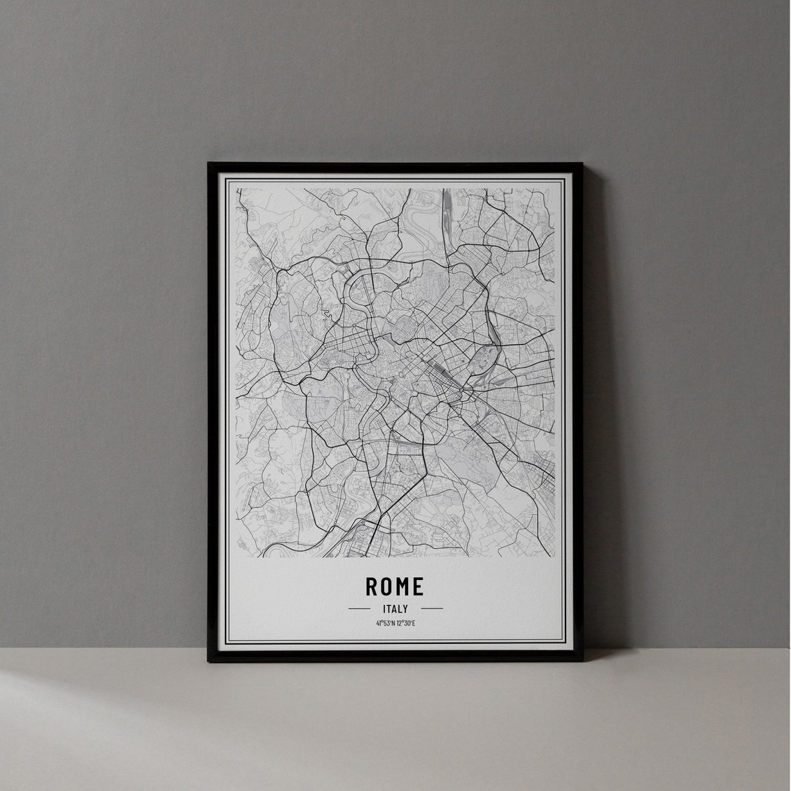 Rome Italy Minimalist Black White City Map Coordinates Art Print
