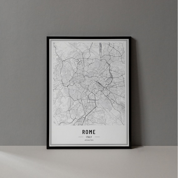 Rome Italy Minimalist Black White City Map Coordinates Art Print