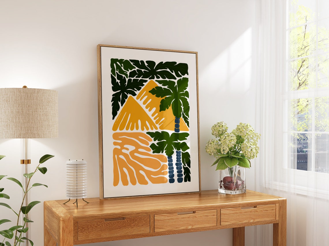 Abstract Desert Oasis Palm Trees Warm Sunset Modern Landscape Poster - Image 5
