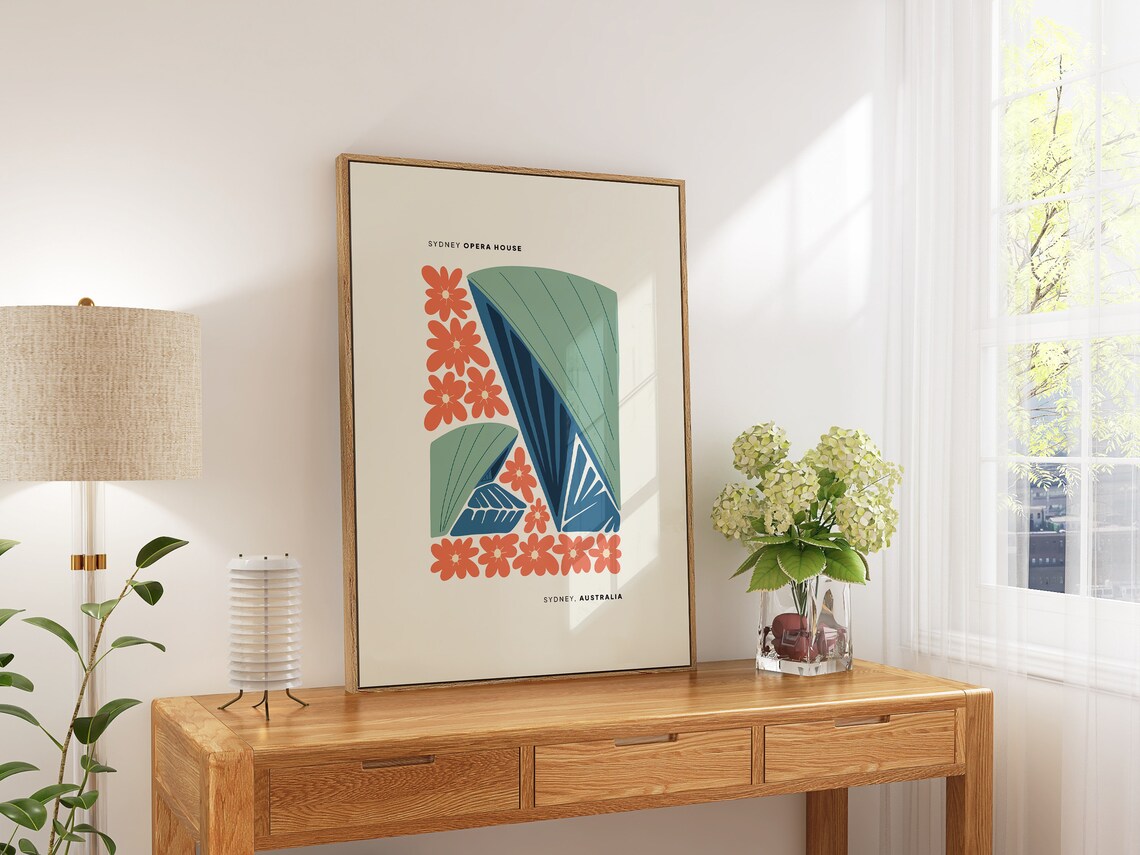 Sydney Opera House Australia Teal Sails Abstract Floral Poster - Image 5
