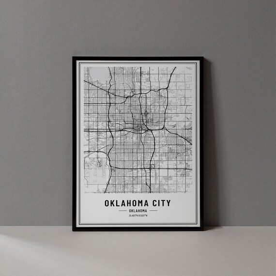 Oklahoma City Oklahoma Street Map Minimalist Black White Poster