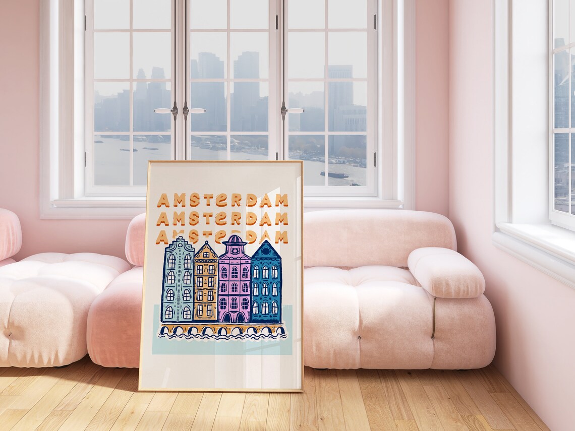 Amsterdam Canal Houses Colorful Hand Drawn Landmark Travel Poster - Image 6