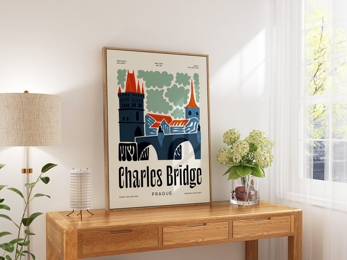 Charles Bridge Prague Orange Towers Abstract Gallery Art Poster - Image 5