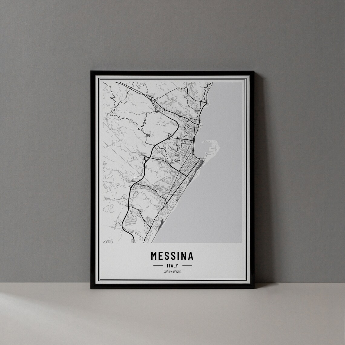 Messina Italy Map Poster, Travel Coordinates Print