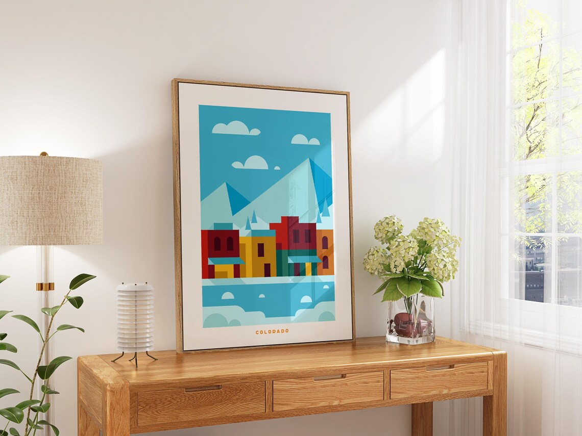 Colorado Mountain Town Geometric Sunset Art Poster Travel Gift - Image 5
