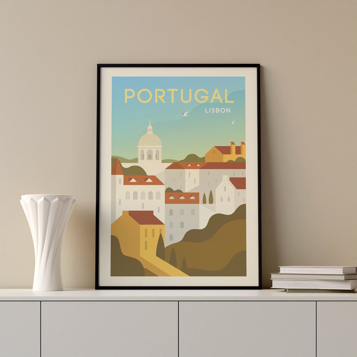 Portugal Lisbon Hillside Town White Dome Church Travel Wall Poster - Image 2