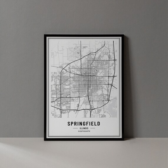 Springfield Illinois Street Map Black and White Minimalist City Poster