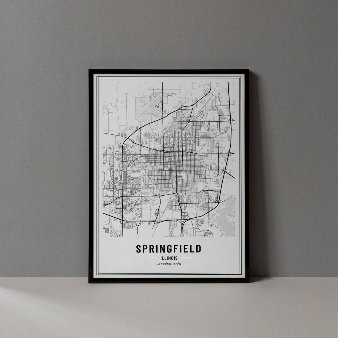 Springfield Illinois Street Map Black and White Minimalist City Poster