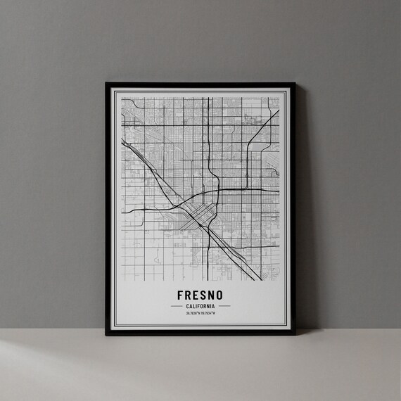 Fresno California City Map Minimalist Street Line Art Wall Poster