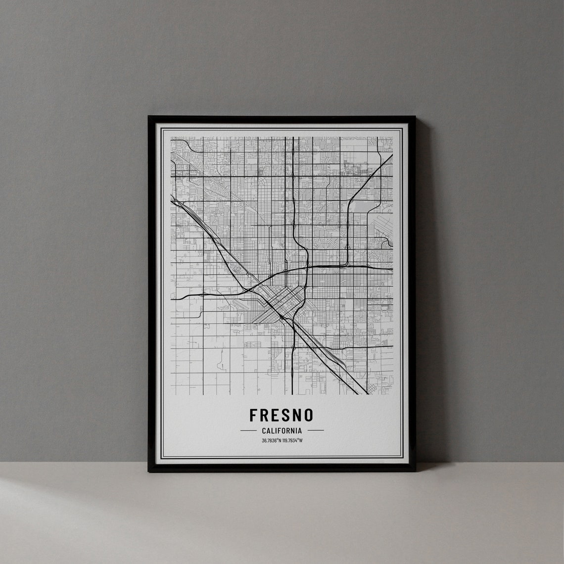 Fresno California City Map Minimalist Street Line Art Wall Poster