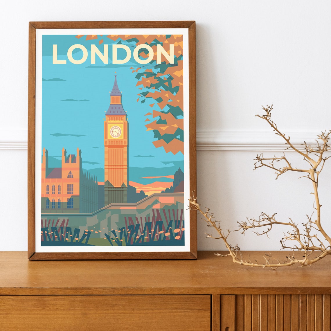 London Big Ben Westminster Autumn Leaves Clock Tower Travel Poster - Image 2