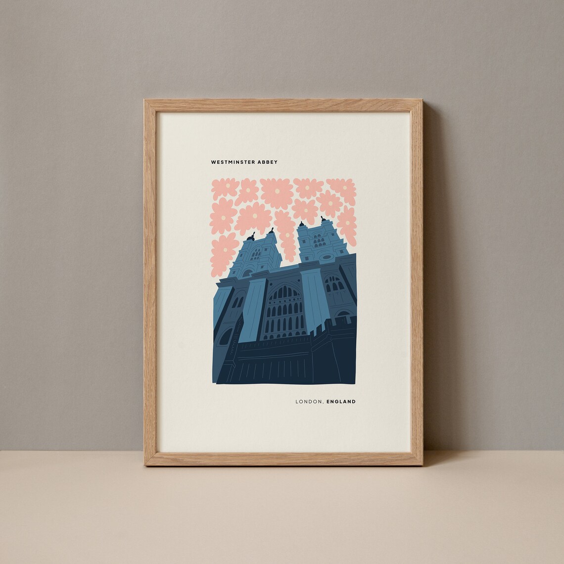 Westminster Abbey London England Minimalist Floral Art Poster