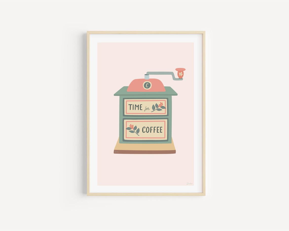 Retro Coffee Grinder, Kitchen Art Poster - Image 2