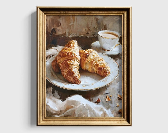 Moody Breakfast Print Neutral Coffee Art Kitchen Wall Art Coffee Lover Gift French Coffee Bar Decor Housewarming Art