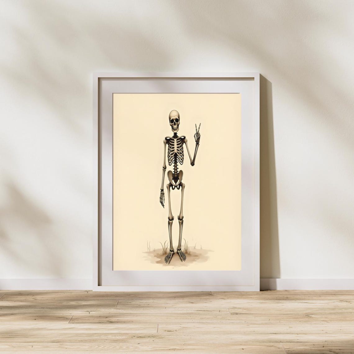 Peace Sign Skeleton Minimalist Neutral Boho Halloween Poster