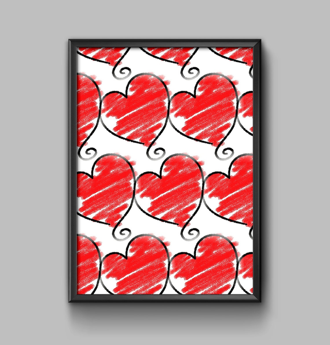 Red Hearts Pattern Playful Scribble Love Romantic Decor Poster - Image 2