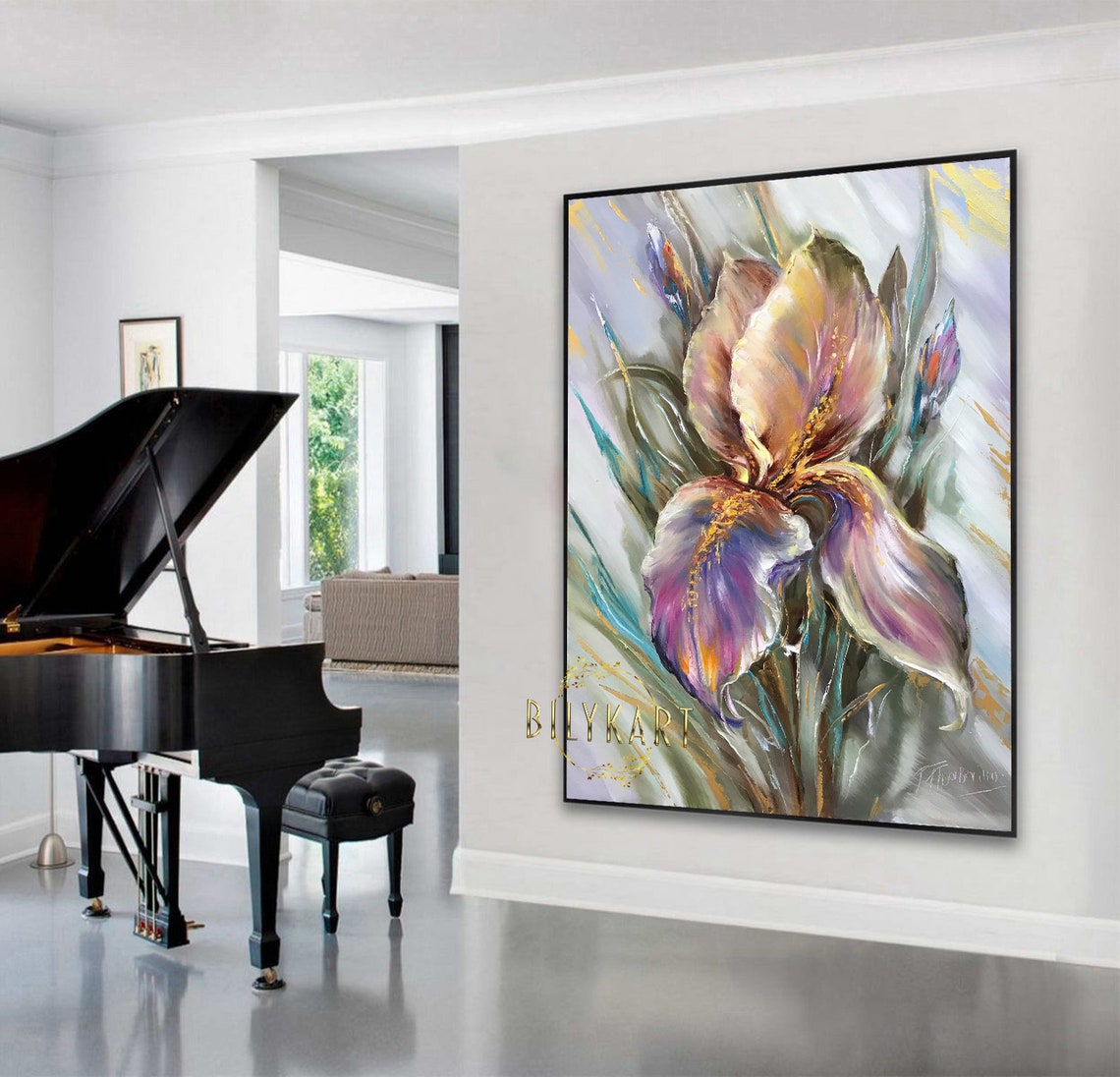 Abstract Iris Flower Pink Purple Gold Elegant Botanical Art Poster - Image 2