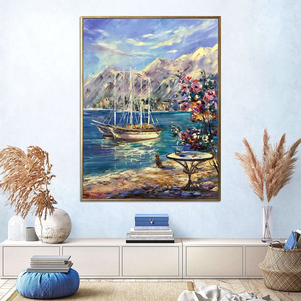 Amalfi Coast Italy Oil Painting Original Italian Painting Large Italy Scene Wall Art Boat Painting Italy Coast Art Positano Coast Painting - Image 3