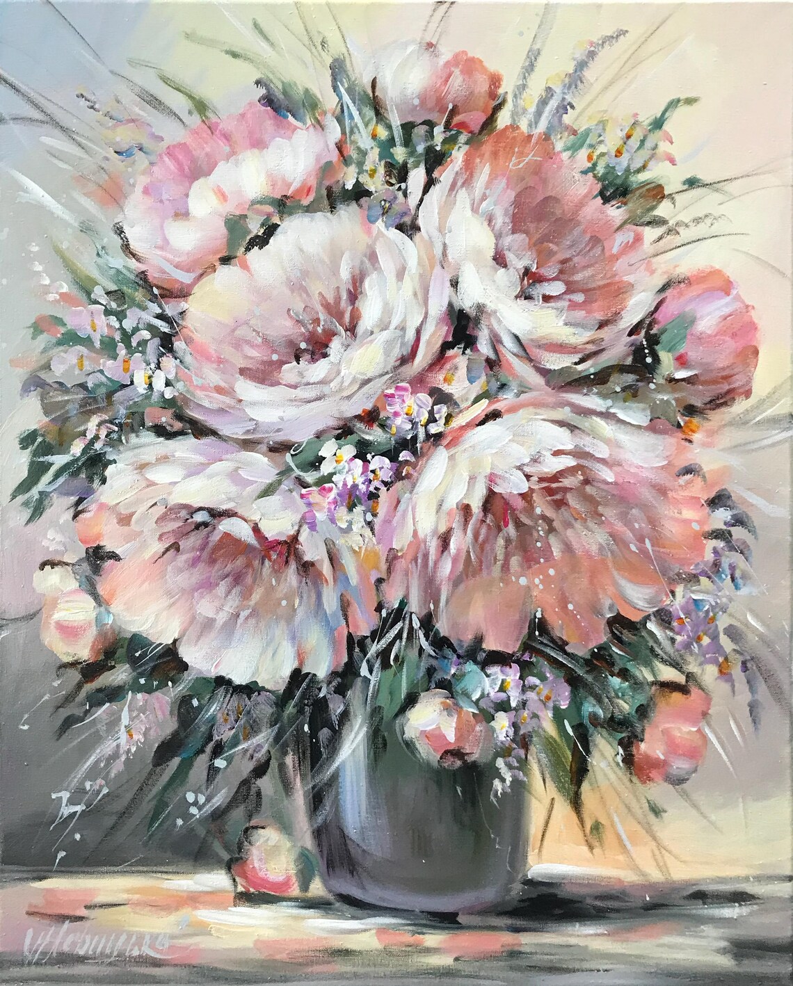 Modern Rose Still Life, Oil Painting Art Print