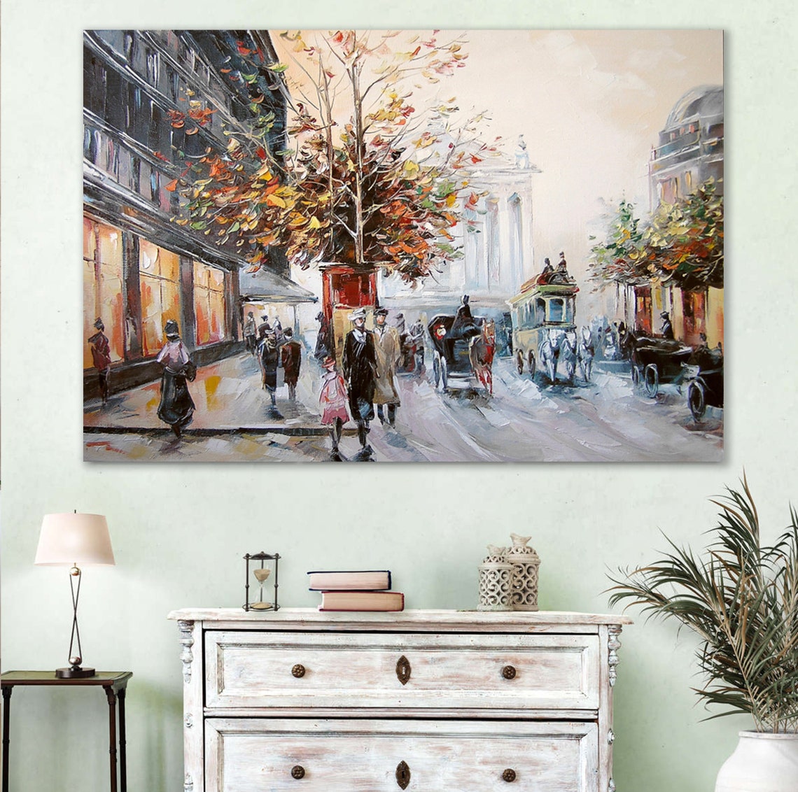City Street Painting On Large City Scape Oil Painting City Scape Wall Art Victorian Street Scene Painting European City Paintings - Image 2