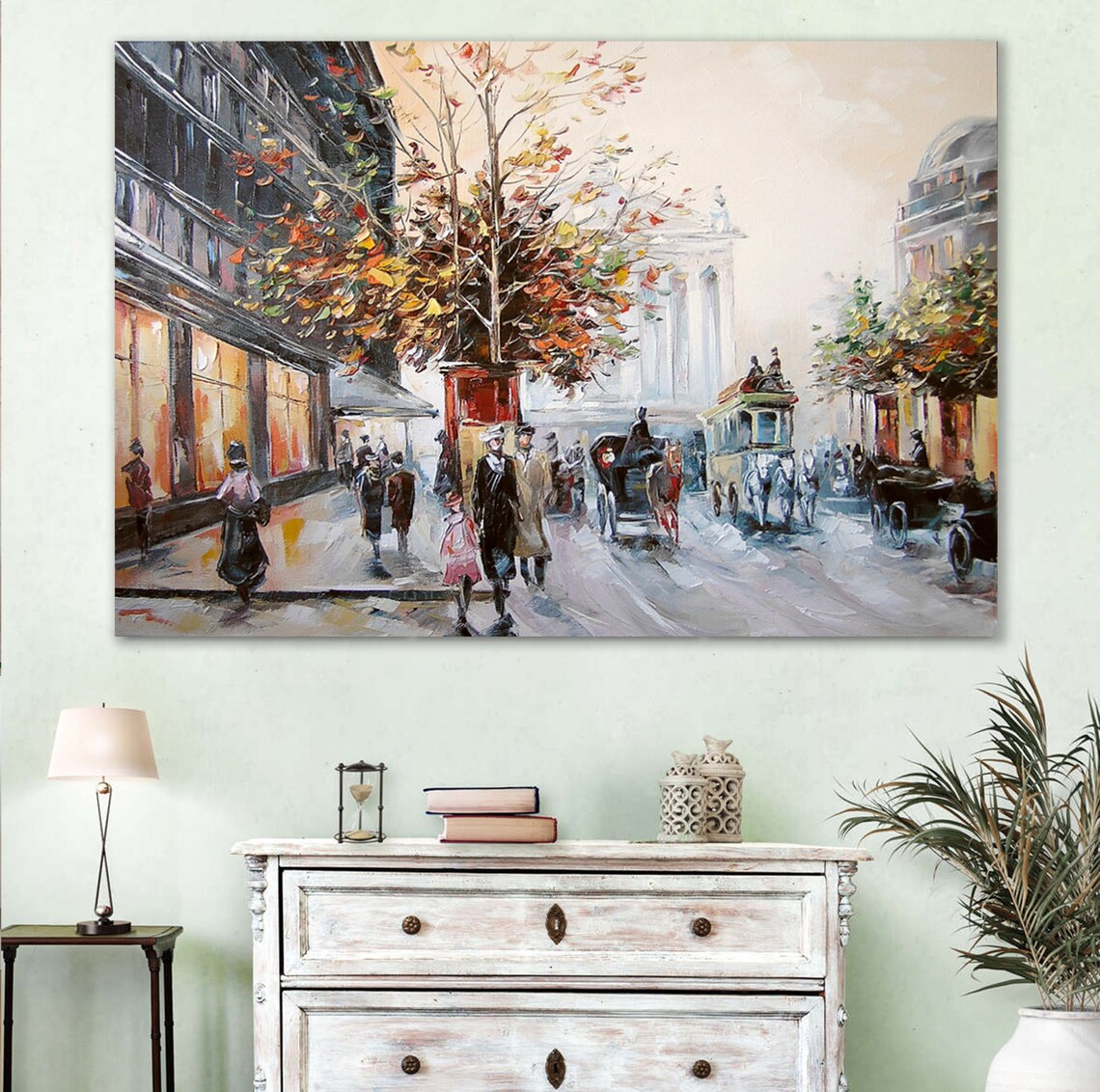 Victorian Era City Street Horse Carriages Autumn Vintage Travel Poster - Image 2