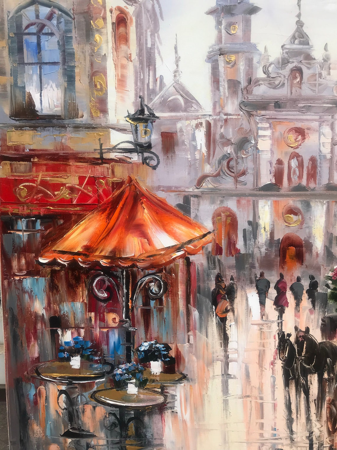 European Cityscape Painting Original Europe Wall Art Travel Town Abstract City Painting On Modern Cityscape Art European Cafe Art - Image 2