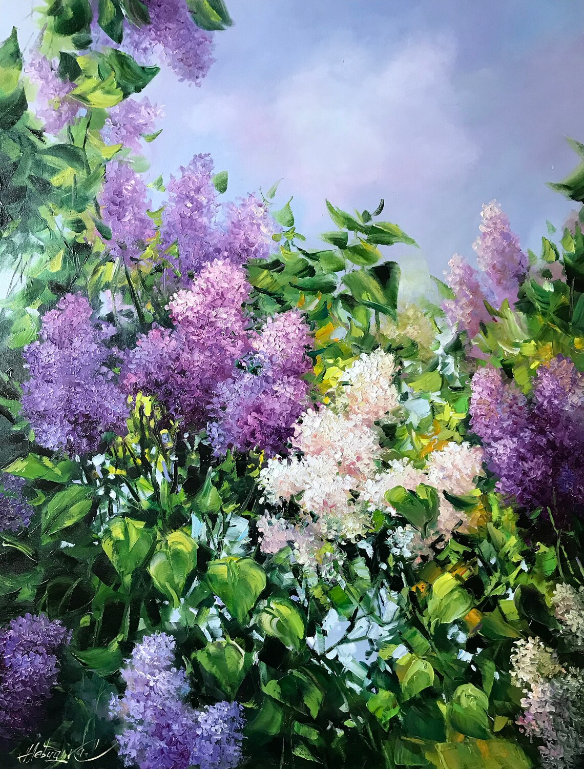 Lilac Blossom Tree, Abstract Oil Painting Art Print - Image 3