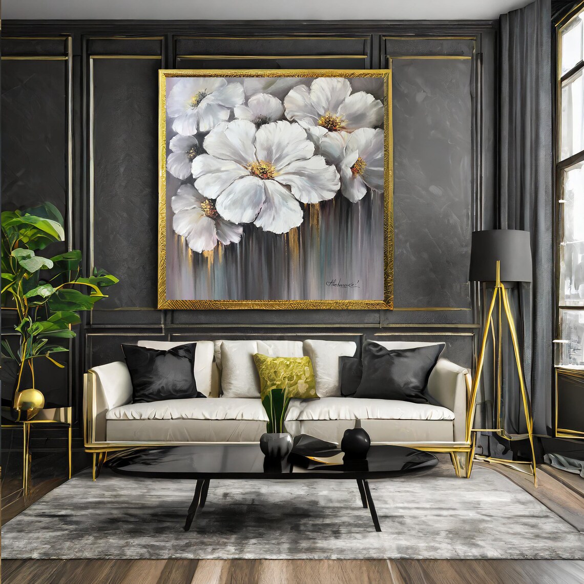 Abstract White Flowers, Neutral Floral Art Print - Image 2