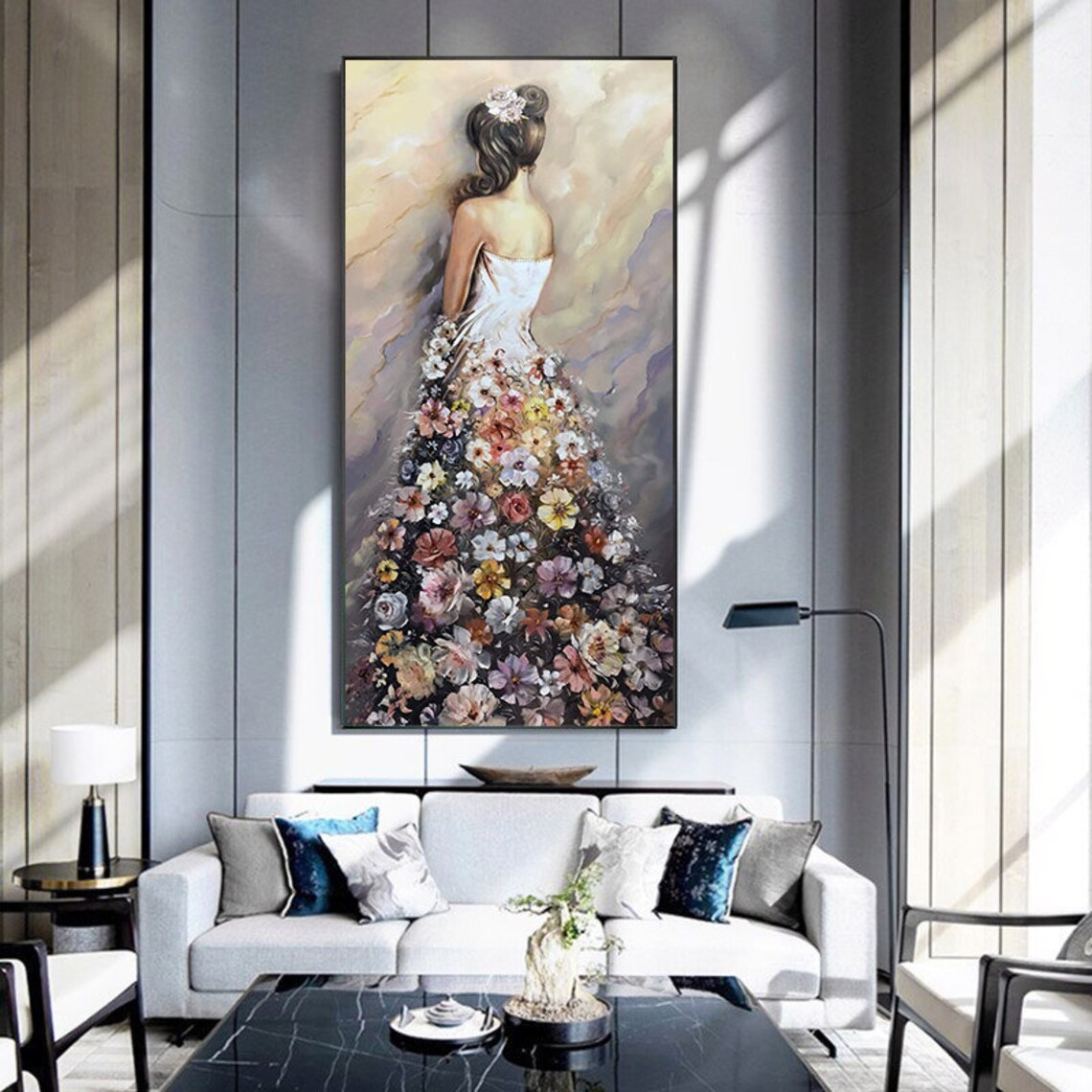 Girl in Flower Dress Pastel Floral Wall Art Print - Image 2