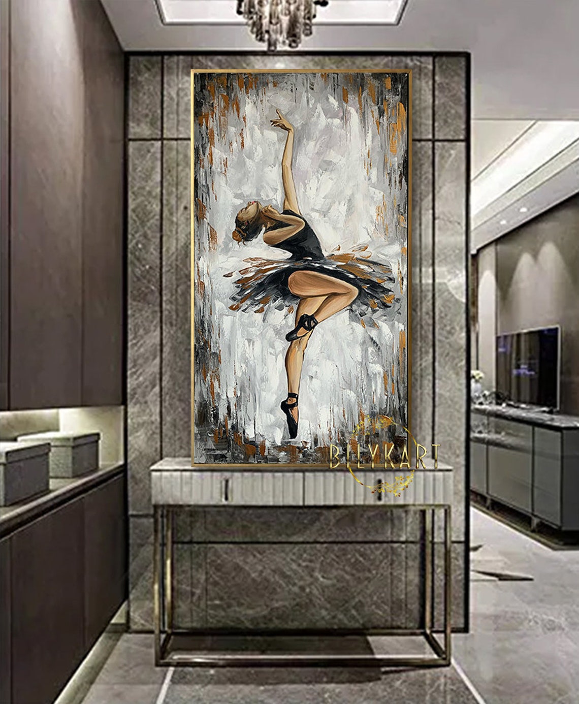 Abstract Ballerina Oil Painting Original Black Ballerina Wall Art Dancing Girl Art Ballet Painting Extra Large Ballerina Painting On - Image 2