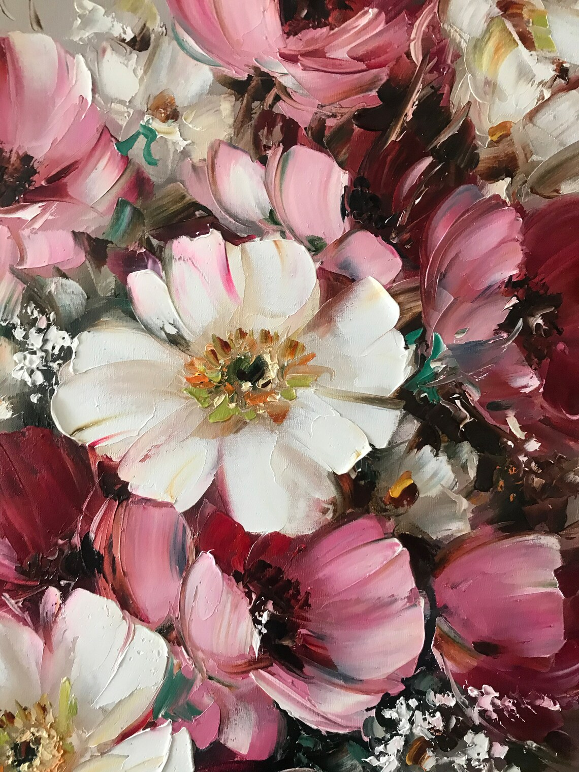 Pink White Poppies Bright Large Blooming Flowers Floral Art Poster - Image 3